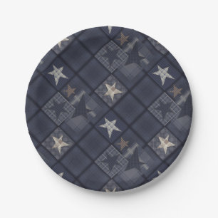 Blue patchwork paper plate