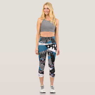 Blue patchwork, popular, patchwork, folk, rustic,  capri leggings