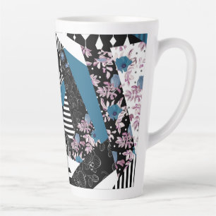 Blue patchwork, popular, patchwork, folk, rustic, latte mug