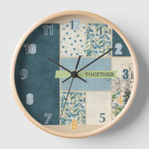 Blue Patchwork Together Wall Clock