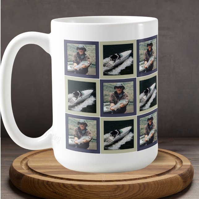 Blue Patchwork Two Photo Squares Pattern Coffee Mug (Creator Uploaded)