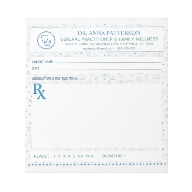 Blue pattern Doctor Prescription Notepad (Front)