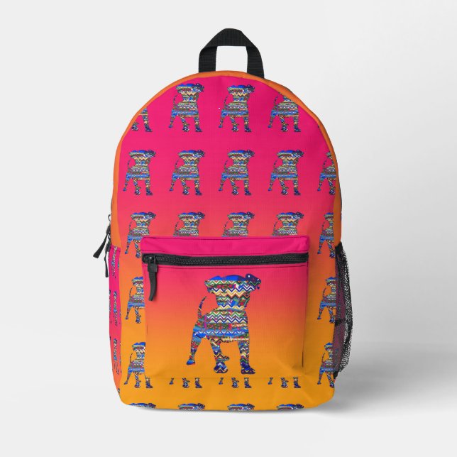 Blue Pattern Dog Kids Pink Yellow  Printed Backpack (Front)