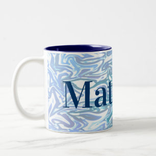 Blue Pattern for Boys with Name Two-Tone Coffee Mug