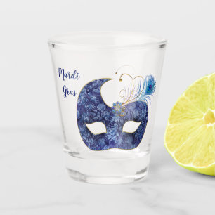 Blue Pattern Mardi Gras Mask Shot Glass