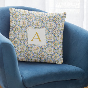 Blue Pattern Monogram Cushion