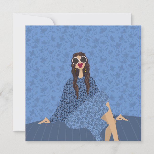 Blue Pattern Muse Glam Fashion Art Card (Front)