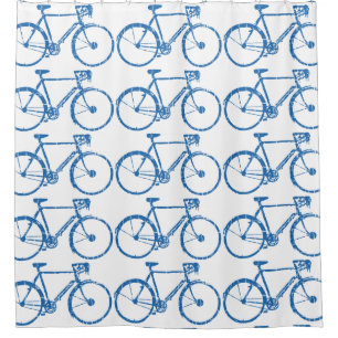 blue pattern of bicycles shower curtain