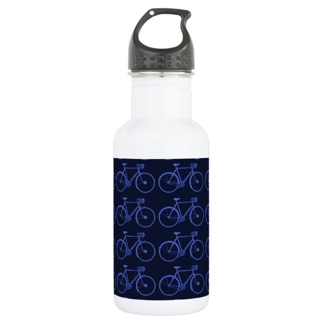 Blue pattern of bikes 532 ml water bottle (Front)