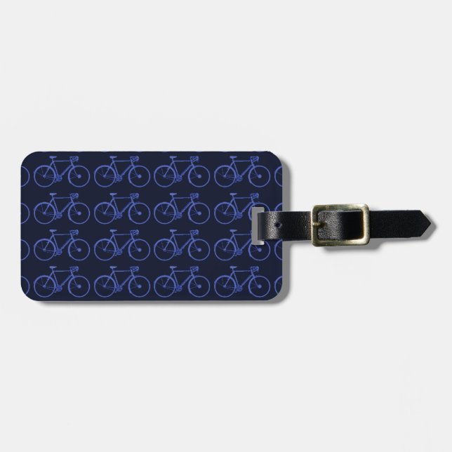 Blue pattern of bikes luggage tag (Front Horizontal)