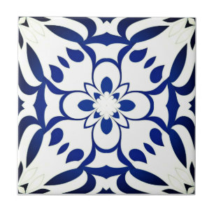 Blue pattern on white background tile