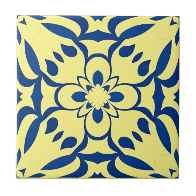 Blue pattern on yellow background tile (Front)