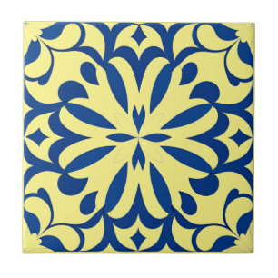 Blue pattern on yellow background tile