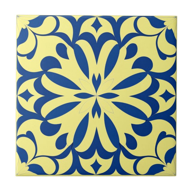 Blue pattern on yellow background tile (Front)