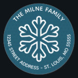 Blue Pattern Snowflake - Circle Return Address Classic Round Sticker<br><div class="desc">Blue Pattern Snowflake - Circle Sticker</div>