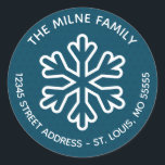 Blue Pattern Snowflake - Circle Return Address Classic Round Sticker<br><div class="desc">Blue Pattern Snowflake - Circle Sticker</div>