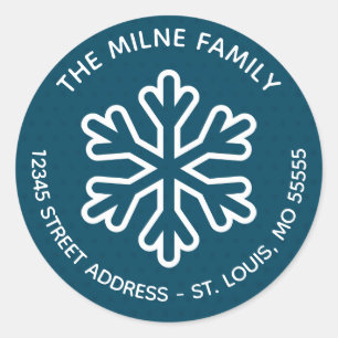 Blue Pattern Snowflake - Circle Return Address Classic Round Sticker
