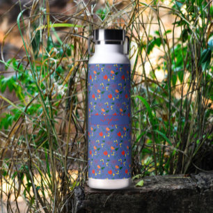Blue pattern wildflowers red poppy  insulated water bottle