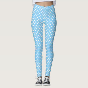blue pattern with white polka dots leggings