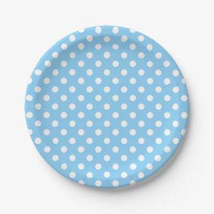 blue pattern with white polka dots paper plate