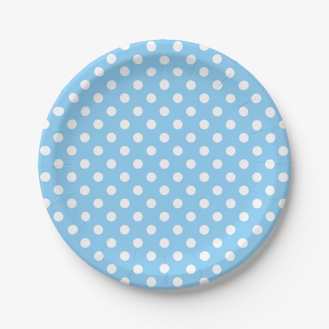 blue pattern with white polka dots  paper plate (Front)