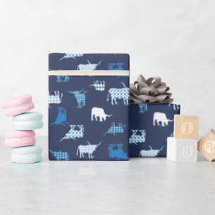 Blue Patterned Longhorns Pattern Wrapping Paper