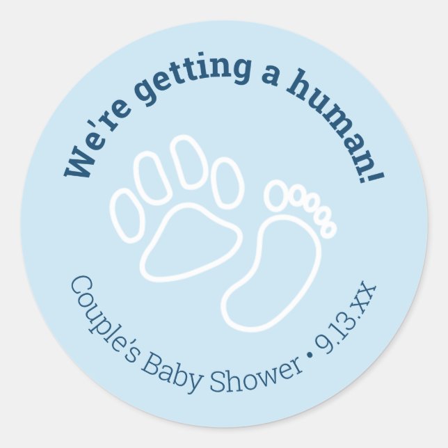 Blue Paw Print & Baby Foot Dog Baby Shower Classic Round Sticker (Front)
