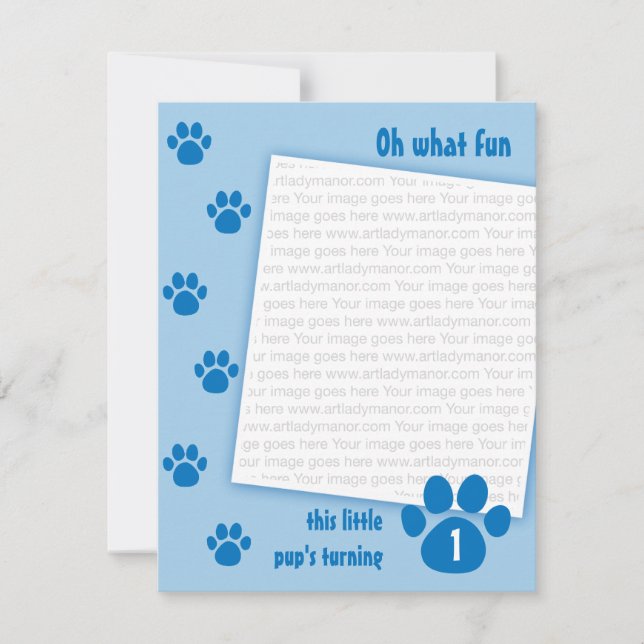 Blue Paw Print Birthday Invitation (Front)
