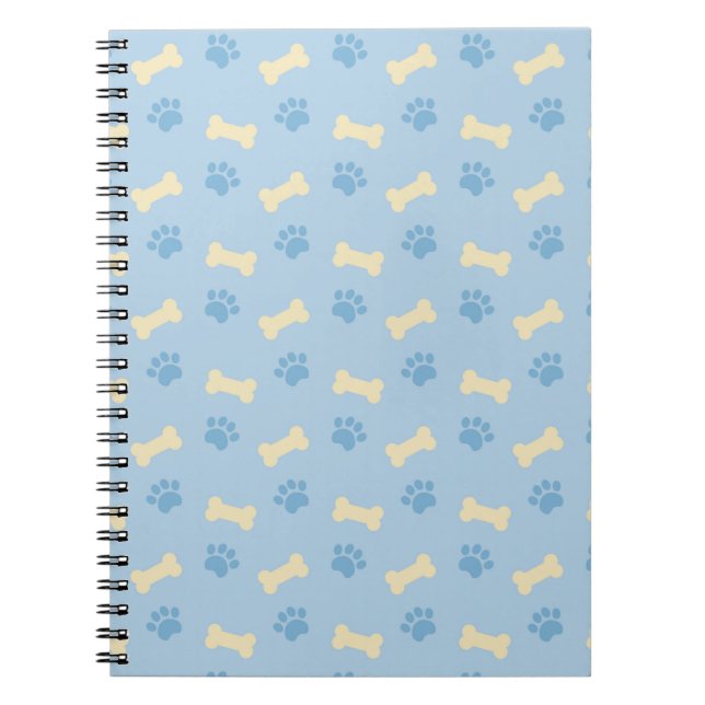 Blue Paw Print Bone Pattern Spiral Notebook (Front)