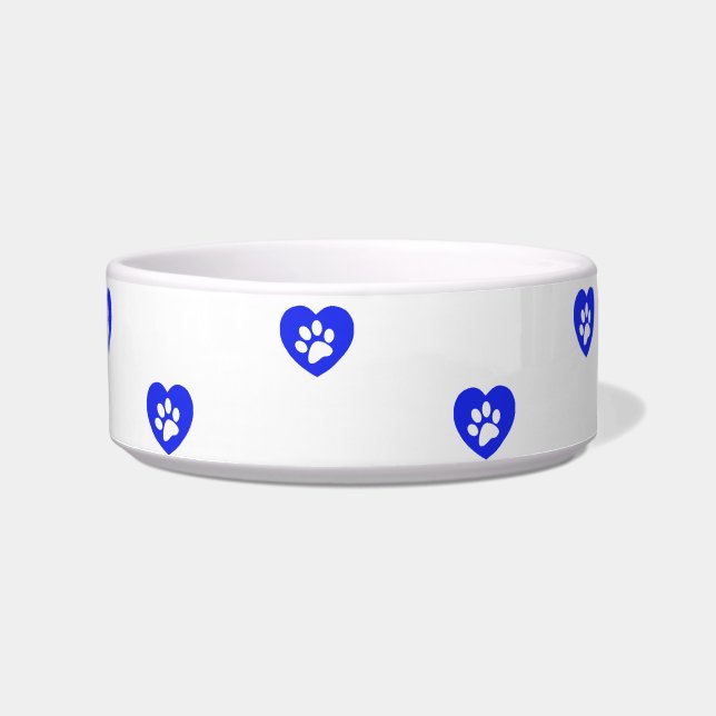 Blue Paw Print Heart Pet Bowl (Front)