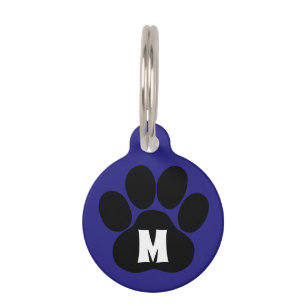 Blue Paw Print Pet Tag First Initial Contact Info