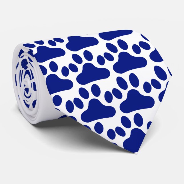 Blue Paw Print Tie (Rolled)