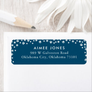 Blue Paw Prints and Snowflakes Return Address