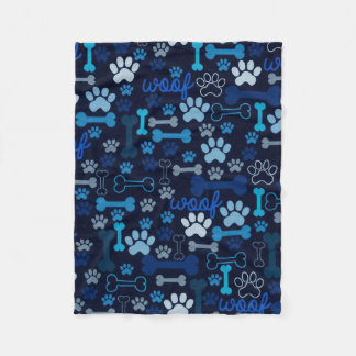 Blue Paw Prints & Bones Fleece Blanket