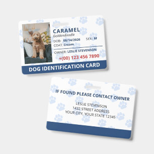 Blue Paw Prints Photo & Name Dog Identification ID Badge