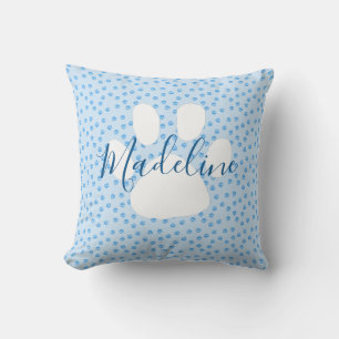 Blue pawprint personalised pillow