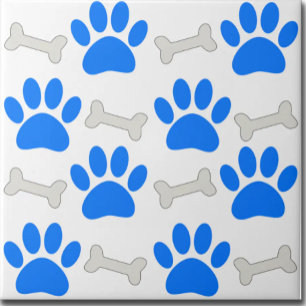 Blue Paws And Bones Seamless Pattern Custom Tile