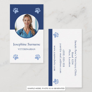 Blue Paws And Custom Photo Veterinarian Vet Clinic Business Card