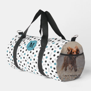 Blue Paws Bones Ball Dog Photos & Monogram Duffle Bag