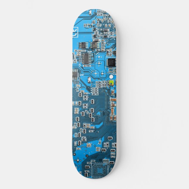 Blue PCB Circuit Board Design for IT Pros Skateboard (Front)