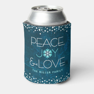 Blue Peace Joy Love Holiday Bold Modern Snowflake Can Cooler