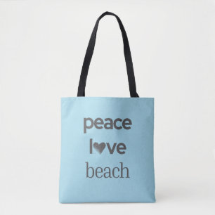 Blue Peace Love Beach Life   Graphic Motivational Tote Bag