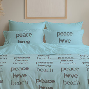 Blue Peace Love Beach Reversible Coastal Set of 2 Pillowcase