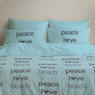 Blue Peace Love Beach Reversible Coastal Set of 2 Pillowcase