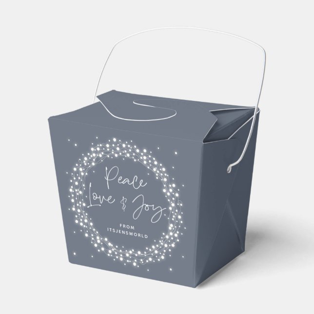 Blue Peace Love+Joy Christmas Sparkling Lights Favour Box (Front Side)