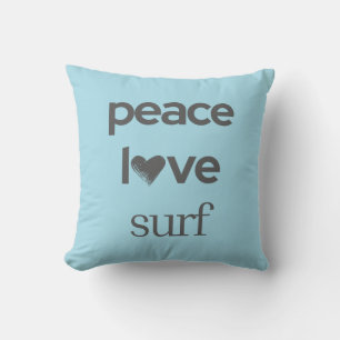 Blue Peace Love Surf   Reversible Beach House Cushion
