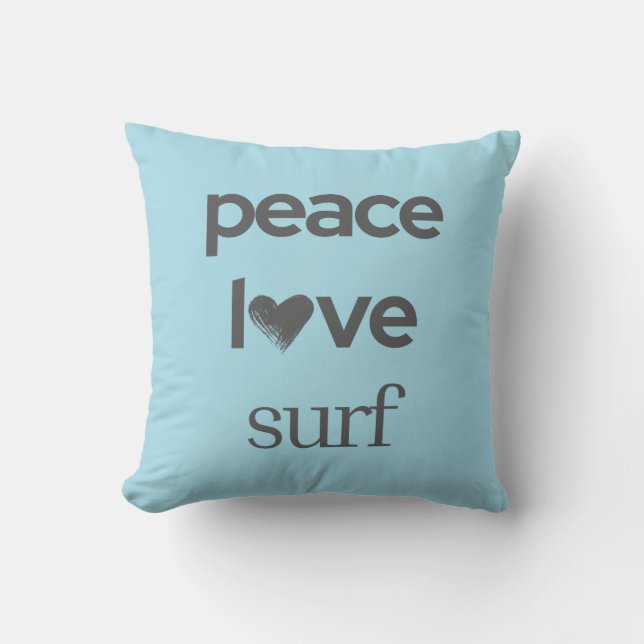 Blue Peace Love Surf | Reversible Beach House Cushion (Front)