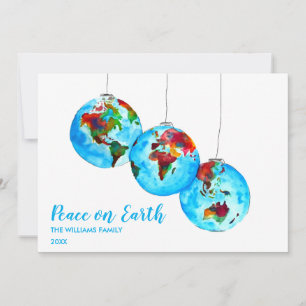 Blue Peace on Earth Watercolor Christmas Holiday Card