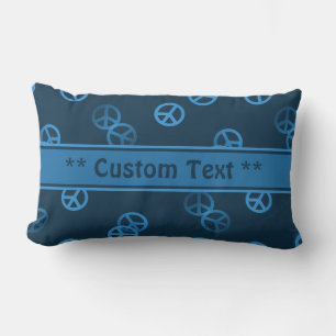 Blue Peace Sign Pattern w/ Custom Text Lumbar Cushion