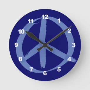 Blue Peace Sign Round Clock